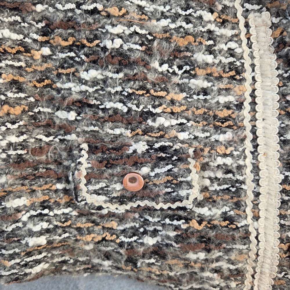 Vintage Cropped Bouclé Jacket Women Size 46 Brown Tan Tweed Ric-Rac Trim - Picture 6 of 8